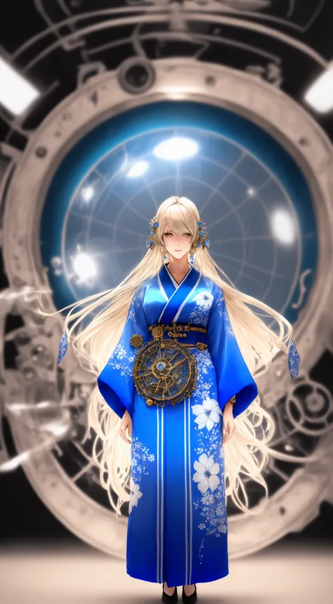 (pencil art:1.2) of a beautiful girl,(from_below:1.32)
(standing:1.22)
blonde hair,yonder_hair, in steampunk, blue  (kimono),

(in zero-gravity),

jewelry, (full_body:1.4), (realistic:1.4), character, masterpiece, high quality, realistic lighting, center of frame, 8k, hdr, amateur, ((freckles:0.6):0.95)