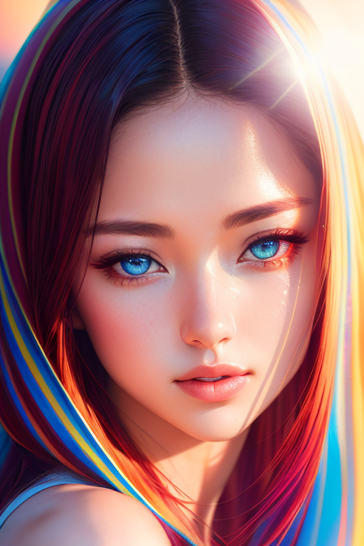 A woman with long hair and bright blue eyes is looking at the camera ...