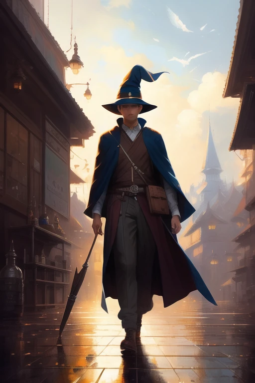 modelshoot style, (extremely detailed CG unity 8k wallpaper), full shot body photo of the most beautiful artwork in the world, Magic Girl,Wizard Cap,professional majestic oil painting by Ed Blinkey, Atey Ghailan, Studio Ghibli, by Jeremy Mann, Greg Manchess, Antonio Moro, trending on ArtStation, trending on CGSociety, Intricate, High Detail, Sharp focus, dramatic, photorealistic painting art by midjourney and greg rutkowski