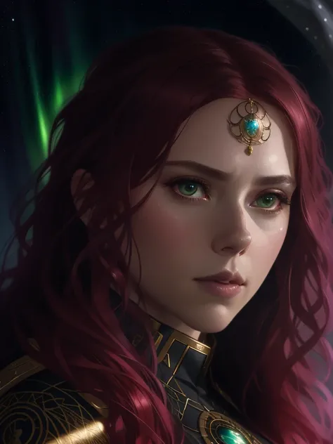 (dark dim dramatic atmosphere)+ 8k portrait aurora, scarlett with super long hair, hair dissolving into bright stars, in drip modern clothing, intricate, highly detailed, digital painting, smooth, sharp focus, illustration, unreal engine 5, 8 k, art by artgerm and greg rutkowski and alphonse mucha
