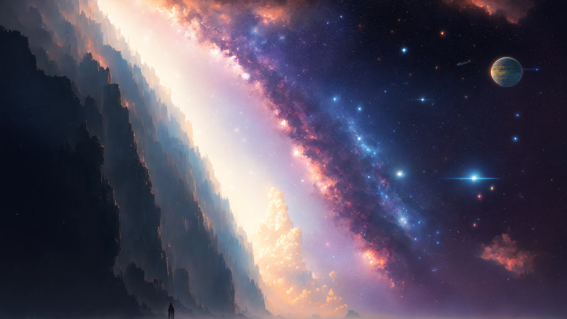 (extremely detailed CG unity 8k wallpaper), full shot photo of the most beautiful artwork of outerspace, scifi spacescape, planet, professional majestic oil painting by Ed Blinkey, Atey Ghailan, Studio Ghibli, by Jeremy Mann, Greg Manchess, Antonio Moro, trending on ArtStation, trending on CGSociety, Intricate, High Detail, Sharp focus, dramatic, photorealistic painting art by midjourney and greg rutkowski