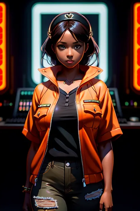 full body shot concept render photo of the most beautiful artwork in the world featuring modern character turnaround of a beautiful african female girl, (Multiple views of the same character:1.2) (on the same background:1.1), modelshoot style, sexy, big eyes, urban tokyo futuristic look, neon lights, night, slow motion, reflections, orange raincoat, intricate detail, nostalgia, heart professional majestic oil painting by Ed Blinkey, Atey Ghailan, Studio Ghibli, by Jeremy Mann, Greg Manchess, Antonio Moro, trending on ArtStation, trending on CGSociety, Intricate, High Detail, Sharp focus, dramatic, photorealistic painting art by midjourney and greg rutkowski, PlanIt, charturnerv2