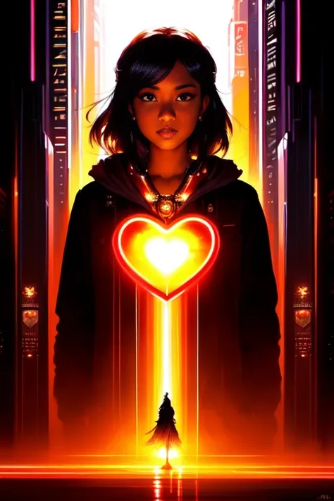 ((full body shot photo of the most beautiful artwork in the world featuring a modern female)), ((pretty African woman)), anime, sexy, big eyes, ((urban tokyo futuristic look)), ((neon lights)), night, slow motion, ((reflections)), (orange raincoat), (((intricate detail))), ((nostalgia)), ((heart professional majestic oil painting by Ed Blinkey)), Atey Ghailan, Studio Ghibli, by Jeremy Mann, Greg Manchess, Antonio Moro,(trending on ArtStation), trending on CGSociety, ((Intricate)), (((High Detail))), ((Sharp focus)), ((soft god rays)), ((dramatic)), photorealistic painting art by midjourney and greg rutkowski