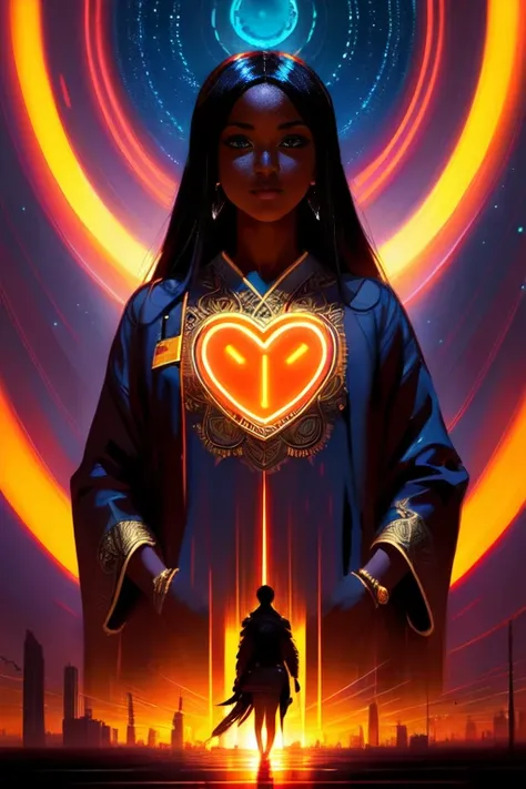 ((full body shot photo of the most beautiful artwork in the world featuring a modern female)), ((pretty African woman)), anime, sexy, big eyes, ((urban tokyo futuristic look)), ((neon lights)), night, slow motion, ((reflections)), (orange raincoat), (((intricate detail))), ((nostalgia)), ((heart professional majestic oil painting by Ed Blinkey)), Atey Ghailan, Studio Ghibli, by Jeremy Mann, Greg Manchess, Antonio Moro,(trending on ArtStation), trending on CGSociety, ((Intricate)), (((High Detail))), ((Sharp focus)), ((soft god rays)), ((dramatic)), photorealistic painting art by midjourney and greg rutkowski