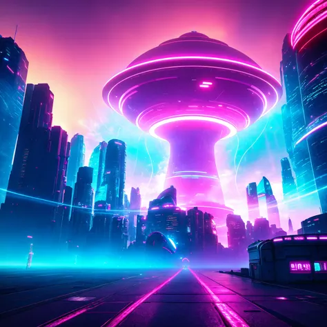 8K, UHD, RAW, hires, (photorealistic:1.4), Cinematic lighting, depth of fields, bloom, glare, lens effects, lens flares, a spaceship havoring on alien planet ,scifi, pink and blue tone, cyberpunk city, low saturation, foggy, big bang, mega robot destroy the world, <lora:cpbg_v2:0.3>, cloud space gate control by ai