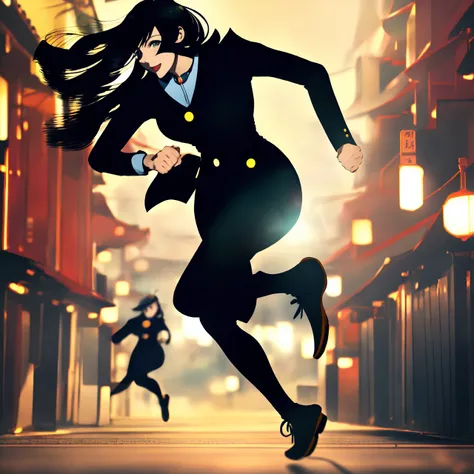 Anime, Woman running, digital art, concept art, kyoto animation, murata range, kawaii, yoshitaka amano, studio lighting, manga, bright colors, beautiful, high contrast, gradation, jean giraud, rule of thirds __scenario-scfi__ (crazy eyes:1) (crazy smile:1) (crazy face:1) (wlop:1) <lora:johnsondesuv15-320-e1:0.6> <lora:crazyExpressions:1> <lora:wlopStyleLora_30Epochs:0.8>
