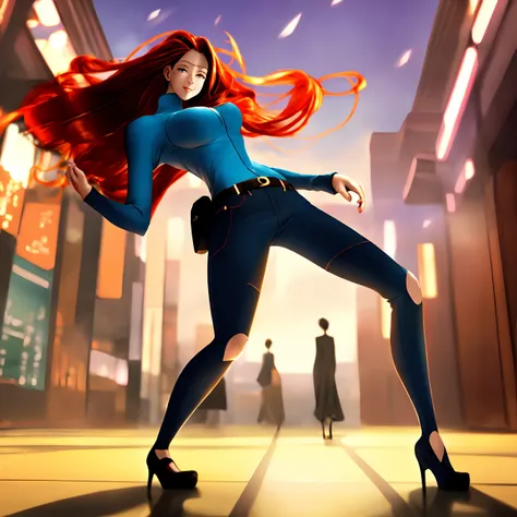 Anime, Woman standing leaning back, digital art, concept art, kyoto animation, murata range, kawaii, yoshitaka amano, studio lighting, manga, bright colors, beautiful, high contrast, gradation, jean giraud, rule of thirds __scenario-scfi__ (crazy eyes:1) (crazy smile:1) (crazy face:1) (wlop:1) <lora:johnsondesuv15-320-e1:0.6> <lora:crazyExpressions:1> <lora:wlopStyleLora_30Epochs:0.8>