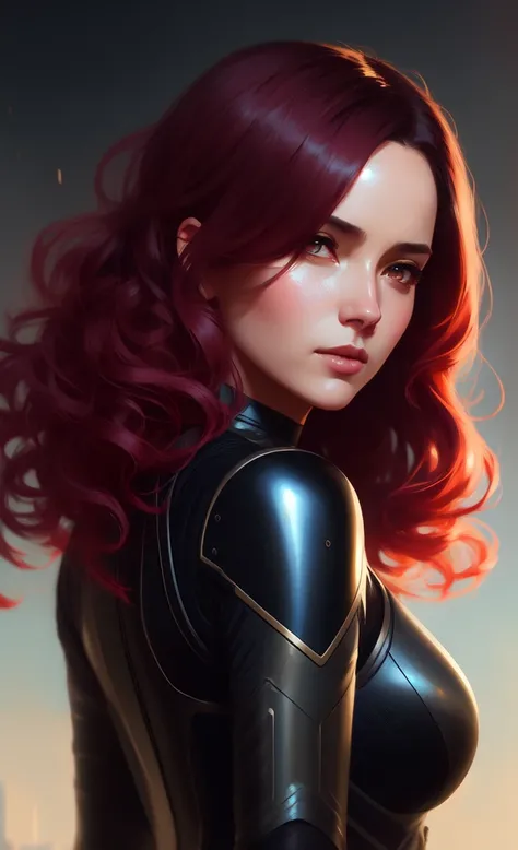 girl, futuristic tactical body suit, eye contact, beautiful woman, long curly pink hair, sexy, attractive, (backlighting), realistic, masterpiece, highest quality, [[chromatic aberration]], by Jeremy Lipking, by Antonio J. Manzanedo, digital painting, model shoot style, (extremely detailed CG unity 8k wallpaper), professional majestic oil painting by Ed Blinkey, Atey Ghailan, by Jeremy Mann, Greg Manchess, Antonio Moro, trending on ArtStation, trending on CGSociety, Intricate, High Detail, Sharp focus, dramatic, photorealistic,