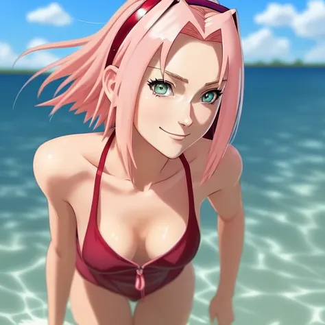 a girl sakura4_wrise, swimming smiling,epic realistic, photo, faded, complex stuff around, intricate background, neutral colors, ((((hdr)))), ((((muted colors)))), intricate scene, artstation, intricate details, vignette, big breast, Pia Mia,open neckline, naked