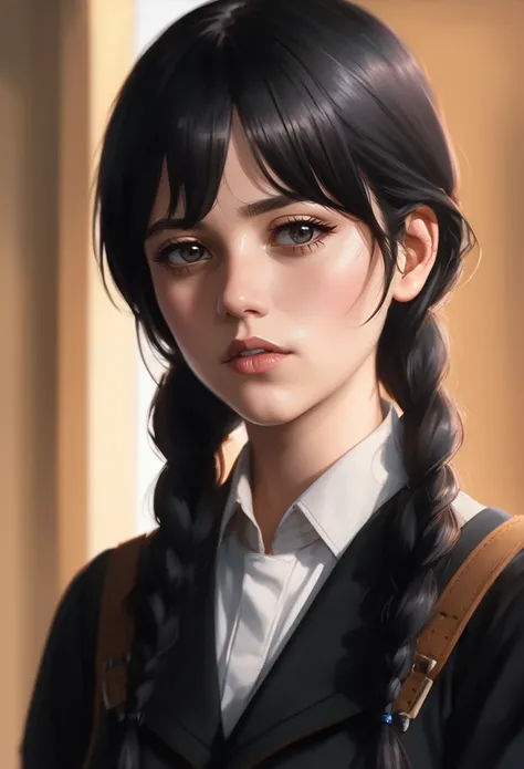 wed_ad_2, ((gothic)), ((skinny)), ((pale skin)), balance, (((bright))), light on face, ((2 braids hair)), (((natural day light))), ((uniform)), intricate, 8k, (((black clothing))), highly detailed, (extremely detailed CG unity 8k wallpaper), Hyperrealistic full shot body image, beautiful (skinny), trending on CGSociety, Intricate, High Detail, Sharp focus, digital painting, intense, modelshoot style, (extremely detailed CG unity 8k wallpaper), full shot body photo of the most beautiful artwork in the world, pearl skin, professional majestic oil painting by Ed Blinkey, Atey Ghailan, Studio Ghibli, by Jeremy Mann, Greg Manchess, Antonio Moro, trending on ArtStation, trending on CGSociety, Intricate, High Detail, Sharp focus, dramatic, photorealistic painting art by midjourney and greg Rutkowski