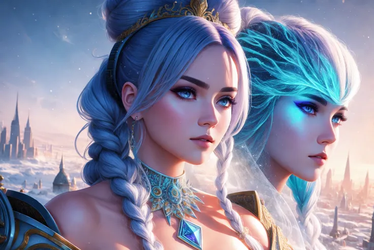 RAW,  masterpiece , ultra detailed photograph , (8k, RAW photo:1.2) , best quality, ultra high res, photorealistic ,  sunlight   , full body portrait, stunningly beautiful , (   leblanc \(league of legends\)     ), dynamic posing,   wearing Thermal regulating clothing  , (  bun head, twintails  : 1.2 ) ,  ( flawless anatomy), , (detailed face), vibrant eyes  ,  (view from_sides  ) ,    She manipulated reality, masterful illusionist    ,  at [ A frozen tundra ruled by fierce ice giants and filled with treacherous ice floes and blizzards : A network of wormholes used for faster-than-light travel : 0.75 ]  , ( very detailed background, detailed face, detailed complex busy background : 0.8 ) , messy, ornate,  Opalescent colors , ((high detailed skin, realistic skin details)), (visible pores : 0.3) ,  sharp focus, volumetric fog, 8k uhd, dslr, high quality, film grain,    fair skin, photorealism, lomography ,  at (   A sprawling metropolis in a future dystopia   ),  view from below ,  translucency ,   (HDR:1.2)