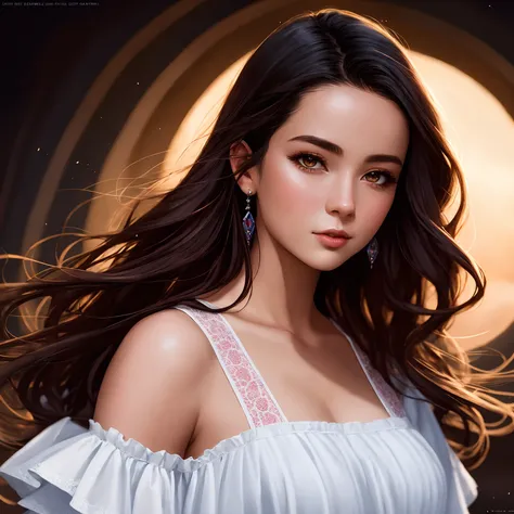 high angle photo (8k, best quality, masterpiece:1.2), (best quality:1.0), (ultra highres:1.0), modelshoot style, (extremely detailed CG unity 8k wallpaper), cute teenage, nightdress, evening, professional majestic digital painting by Donato Giancola and Karol Bak, trending on ArtStation, trending on CGSociety, Intricate, High Detail, Sharp focus, dramatic, photorealistic, ultra-detailed, ((slim, fit))