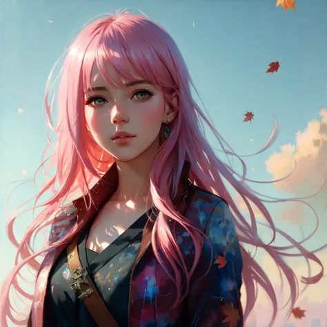 (8k, best quality, masterpiece:1.2), digital art, full body, a beautiful woman, pink hair, by agnes cecile, playful vibe, pastel colors, (ink:1.3), autumn lights, Studio Ghibli, by Jeremy Mann, Greg Manchess, Antonio Moro, trending on ArtStation, trending on CGSociety, Intricate, High Detail, Sharp focus, dramatic, photorealistic painting art by midjourney and greg rutkowski