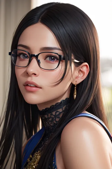 complex 3d render ultra detailed of a beautiful woman, portrait, black hair,  wearing glasses, 150 mm, beautiful studio soft light, rim light, vibrant details, hyperrealistic, facial muscles, elegant, beautiful background, octane render, 8k, best quality, masterpiece, illustration, an extremely delicate and beautiful, extremely detailed,CG ,unity ,wallpaper, (realistic, photo-realistic:1.37),Amazing, finely detail, masterpiece, best quality, official art, extremely detailed CG unity 8k wallpaper, absurdres, incredibly absurdres