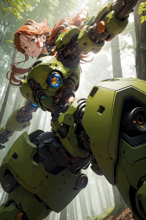 1girl cyborg, helmet, armor, in the forest, green painting, mecha, robort
(jump, leaning forward,) motion blur, winds , wind blown smokes, blood splashes
science fiction, fire, laser canon beam, explosions, perspective, from below,
anime style, line art, flat color, vector art, high contrast, by jim lee
<lora:FINAL Robort:0.8>