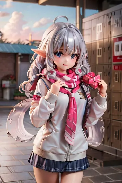 (best quality:1.2) (4k:1.) (highres:1.1) , (ultra detailed CG:1.1) ,
1girl elf , solo , (detailed face:1) , (silver wavy hair:1) , (small breasts:1) , holding heart chocolate , reaching , presenting heart package , <lora:Valentines-day-style-darquelilly-v1:.8> (valentinesdaystyle:1) , (heart:1) , school uniform , sailor collar , long sleeves , scarf , <lora:getabako2_SD15_V2:.8> (getabako:1) , (scenery:1) , (locker:1) , (school:1) , (tile floor:1) , (glass door:1) , embarrassed , upper body , <lora:Gloomifier_TheDread_V1_LECO:-.4>