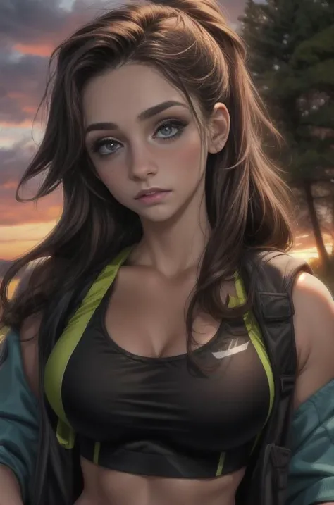 (headshot), 1girl, beautiful, sunset, beautiful sunset, cloudy, forest, nature hike, (((headshot))), BREAK
sports bra, backpack, yoga pants, BREAK
large breasts, makeup, long straight hair, pale skin, fair skin, white skin, BREAK
<lora:PerfectFullBreasts-fCV3.5:1.0>, <lora:more_details:0.8> <lora:downblouseForBoobs_v1:1>, <lora:Grace:1>, <lora:GoodHands-beta2:0.8>
