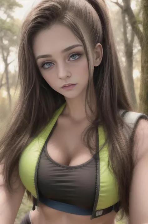 (headshot), 1girl, beautiful, sunset, beautiful sunset, cloudy, forest, nature hike, (((headshot))), BREAK
sports bra, backpack, yoga pants, BREAK
large breasts, makeup, long straight hair, pale skin, fair skin, white skin, BREAK
<lora:PerfectFullBreasts-fCV3.5:1.0>, <lora:more_details:0.8> <lora:downblouseForBoobs_v1:1>, <lora:Grace:1>, <lora:GoodHands-beta2:0.8>