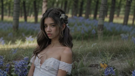 (spring time scene: 1 young woman (standing:1.2) on a grassy hill in front of a green forest),
nsfw, (elf ears:1.2), (no panties:1.1), naked pussy,
skinny body, (small breasts:1.1), detailed skin, (makeup:1.1),
(very long tangled messy disheveled (dark:1.2) hair:1.3), (hair bun:1.2), (bangs in face:1.1),
(transparent short peach colored dress:1.2), (dress lift:1.1), (white lace frills:1.3),
high silver boots,
deep cleavage, (hand on breast:1.2), bare shoulders,
looking at viewer, blush,
evening sky, bushes, high grass, (blue cornflowers:1.3) (purple flowers:1.1), (butterflys:1.3), (flowering cherry trees:1.3), (peach blossoms:1.1), rim light, glowing,
masterpice, award winning, film grain, (photorealistic:1.2), 16k, UHD, cinematic shadows, best quality, ultra highres, hyperrealistic, Perfect Hands, (full body:1.2),
<lora:ahx_v1:0.8>,
<lora:Julia:1>,
<lora:GodPussy1 v4:0.3>, <lora:add_detail:0.6>, <lora:perfect hands:0.7>, <lora:hair_length_slider_v1:3>,
<lora:ahegao,rolling_eyes:0.4>, Ahegao, rolling_eyes,
<lora:skin_tone_slider_v1:1>