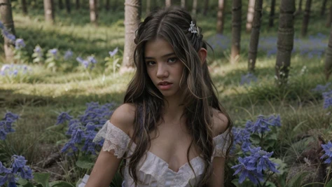 (spring time scene: ung woman (standing:1.2) on a grassy hill in front of a green forest),
nsfw, (elf ears:1.2), (no panties:1.1), naked pussy,
skinny body, (small breasts:1.1), detailed skin, (makeup:1.1), sweaty face,
(very long tangled messy disheveled (dark:1.2) hair:1.3), (hair bun:1.2), (bangs in face:1.1),
(transparent short peach-colored dress:1.2), (dress lift:1.1), (white lace frills:1.3), flimsy dress
high silver boots,
deep cleavage, (hand on breast:1.2), bare shoulders,
looking at viewer, blush,
evening sky, bushes, high grass, (blue cornflowers:1.3) (purple flowers:1.1), (butterflys:1.3), (flowering cherry trees:1.3), (peach blossoms:1.1), rim light, glowing,
masterpice, award winning, film grain, (photorealistic:1.2), 16k, UHD, cinematic shadows, best quality, ultra highres, hyperrealistic, Perfect Hands, (full body:1.2),
<lora:ahx_v1:0.8>,
<lora:Julia:1>,
<lora:GodPussy1 v4:0.3>, <lora:add_detail:0.6>, <lora:perfect hands:0.7>, <lora:hair_length_slider_v1:3>,
<lora:ahegao,rolling_eyes:0.4>, Ahegao, (rolling_eyes:1.1),
<lora:skin_tone_slider_v1:1>