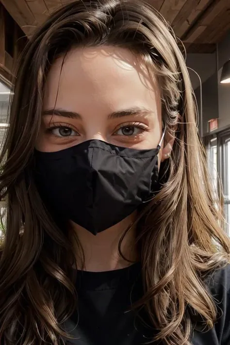 <lora:Erica:.7>, simple background, upper body, at front, portrait, <lora:GoodHands-vanilla:0.8> better_oppai, Legal Pad Yellow blouse, shirt, long hair,
The face is obscured by a surgical mask, which covers the nose and mouth completely. The mask is made of three layers of material for optimal filtration and has a metal nose clip to ensure a secure fit. The mask's ear loops are elastic and comfortable.
