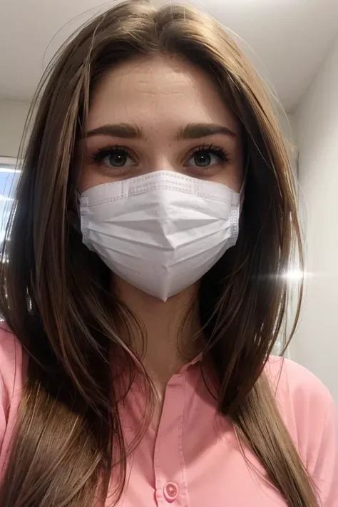 <lora:Audrey:.7>, simple background, upper body, at front, portrait, <lora:GoodHands-vanilla:0.8> better_oppai, Passion Pink blouse, shirt, long hair,
The nose and mouth are covered by a surgical mask, which fits comfortably over the face. The mask is made of a breathable material and has a metal nose strip for a secure fit. The mask's ear loops are soft and do not irritate the skin.