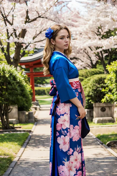 jyojifuku, furisode, hakama, floral print, hair ornament, outside, cherry blossoms, red torii, sunny, high quality, masterpiece, <lora:jyoji fuku v16.0:.4>
<lora:Ash:.7>, blue eyes, blonde hair, looking at viewer, serious, standing,