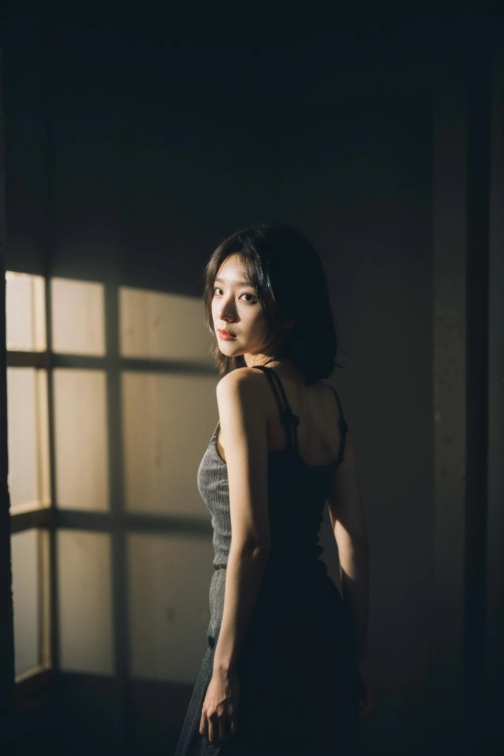 Best Quality,Masterpiece,Ultra High Resolution,(Realisticity:1.4),Original Photo,Cinematic Lighting,
1Girl,Tyndall effect,light and shadow,shadow,dark environment,