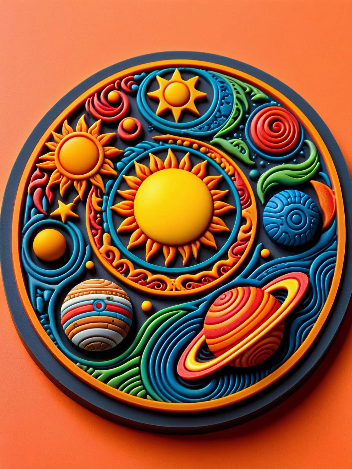 A visually stunning ral-rubberpatch solar system model where each planet is a vibrant, patterned rubber ball, orbiting around a sun that's a swirl of fiery colors. <lora:ral-rubberpatch-sdxl:1> <lora:EnvyBetterHiresFixXL01:0:hr=1>