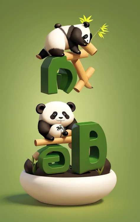 ,(panda), bamboo green forest, bamboo, cute panda,cute,3D, C4D,illustration,