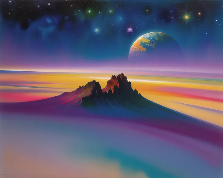 landscape with space,
caustics, gradient
massurrealism in a watercolor (medium) style,
by Howard Chandler Christy, by Bernard Fleetwood-Walker
Far-reaching, Dazzling, Exquisite,
High Contrast, High Saturation, masterpiece, volumetric light, vibrant colors, depth of field.