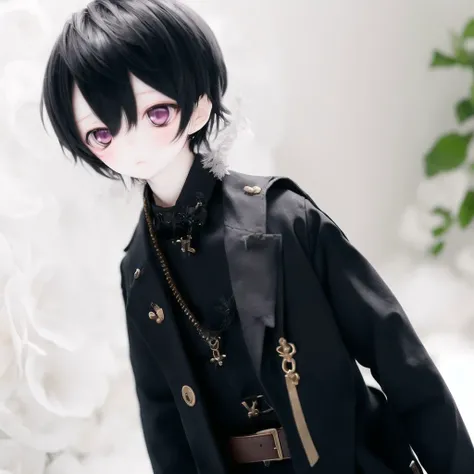 <lora:dolls:1.0>, (kukolnydom:1.0), doll, 1boy, bird, black hair, cat, dark, looking at viewer, male focus, short hair, solo