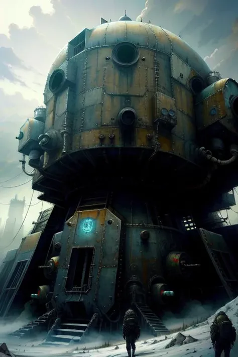 <lora:dieselpunk:1> dieselpunk, 1girl, building, armor, realistic, (atmospheric volumetric fog:1.1), military, (masterpiece:1.4) (illustration:1.2) (best quality:1.4) (8k) (HDR) (wallpaper) (cinematic lighting) (sharp focus) (intricate)