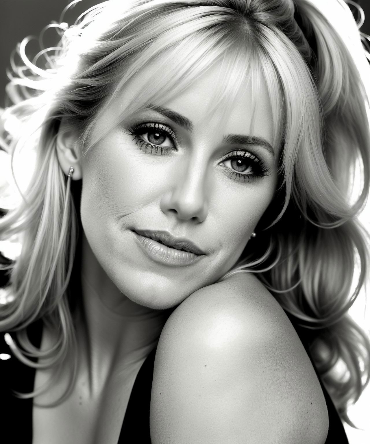 A close up of a woman with a black top and a black top - SeaArt AI