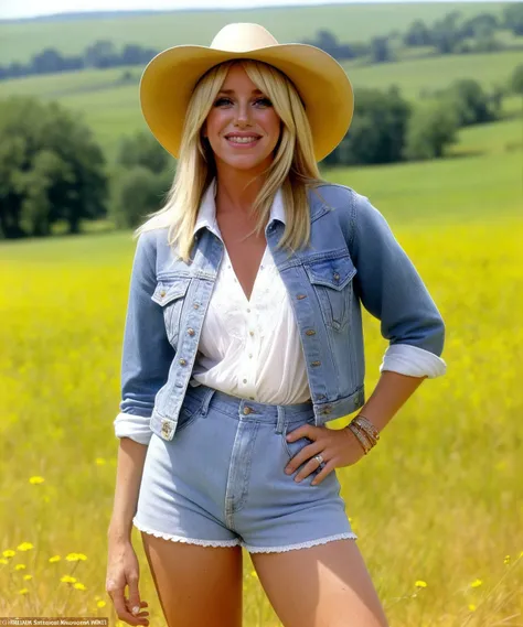 UHD, Masterpiece, Full body photo-portrait of Attractive BTYLER3 person, Light smile, beautiful face, perfect face and round eyes, highly detailed, perfect body, sexy and elegant pose, Highly detailed flowing hair, natural skin color and texture, surrounded by colorful flowers, outdoors, wind, depth of field, spring France countryside, depth of field[EOS-1D X Mark III Body, EF 70-200mm f/2.8L IS III USM, outdoor at day]cinematic lighting, ((Vintage Filter Effect:1.2)), ((depth of field:1.2)) by Annie Leibovitz