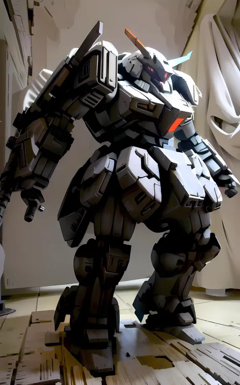 MK, mecha, dark grey gundam (makoto), full body view, (highly detailed, detailed textures, best quality:1.3) <lora:Mecha:0.9> AND <lora:mecha_offset:0.5>, <lora:add_detail:0.25>, full body shot, glowing red eyes, facing the viewer, <lora:BrutalistTech:1>, brutaltech