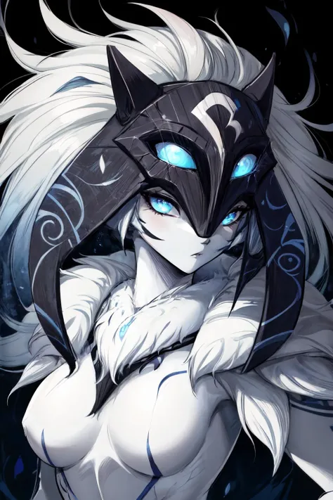 original-art, inked, lineart, masterpiece, best quality, 1girl, kindred, lamb, white fur, white skin, black mask, blue eyes, <lora:Kindred:0.7>, <lora:Mild detail adjusterV10:0.8>, <lora:betterEyes:0.3>,