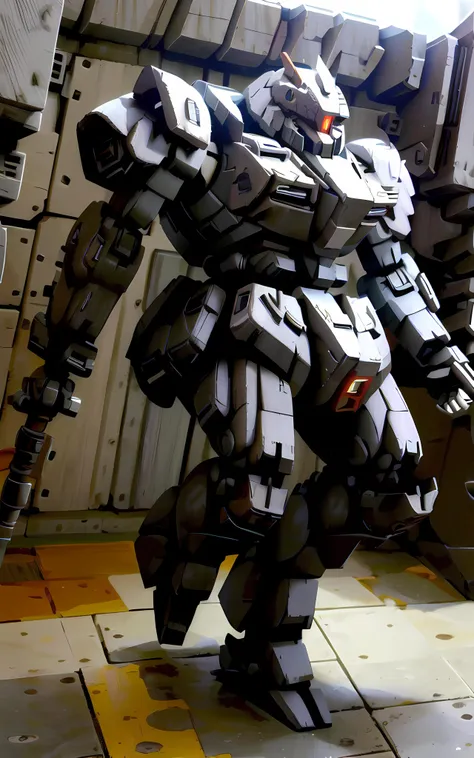 MK, mecha, dark grey gundam (makoto), full body view, (highly detailed, detailed textures, best quality:1.3) <lora:Mecha:0.9> AND <lora:mecha_offset:0.5>, <lora:add_detail:0.25>, full body shot, glowing red eyes, facing the viewer, <lora:BrutalistTech:0.8>, brutaltech