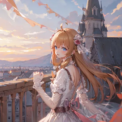 masterpiece, best quality, solo, 1girl, castle