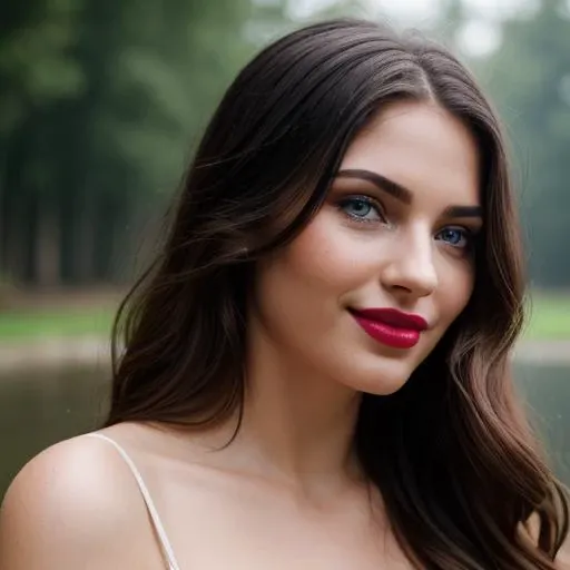 cinematic film still center of view camera , still photorealistic, ultra-realistic, glowing color hair, female,blue detailed eyes, long blue theme, eyeshadow, mascara, plush lips, pink lipstick, smile, straight white teeth, realistic skin texture, skin pores, shiny skin, selfie, red dress, photo shoot, rain background, alluring, attractive, amazing photograph, masterpiece, best quality, . shallow depth of field, vignette, highly detailed, high budget, bokeh, cinemascope, . shallow depth of field, vignette, highly detailed, high budget, bokeh, cinemascope, moody, epic, gorgeous, film grain, grainy