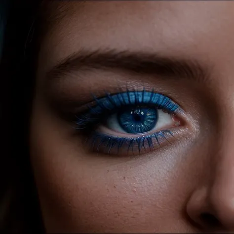 cinematic film still Blue Detailed Eyes Highlight the woman's eyes with intricate details, focusing on the depth and intensity of a beautiful blue color. . shallow depth of field, vignette, highly detailed, high budget, bokeh, cinemascope, moody, epic, gorgeous, film grain, grainy