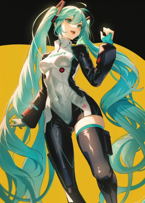 Masterpiece、Tabletop、Hatsune Miku VOCALOID、Big Breasts、Latex bodysuit、Plug Suit(Neon Genesis EVANGELION)、High heels、Beautiful Eyes、Highest quality、Highest quality、8K Illustration