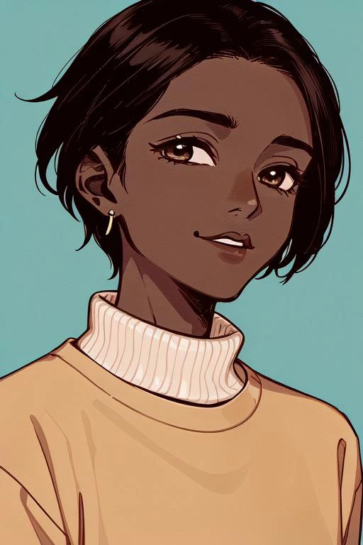 1girl, portrait, short hair, dark-skinned female, dark skin, sweater