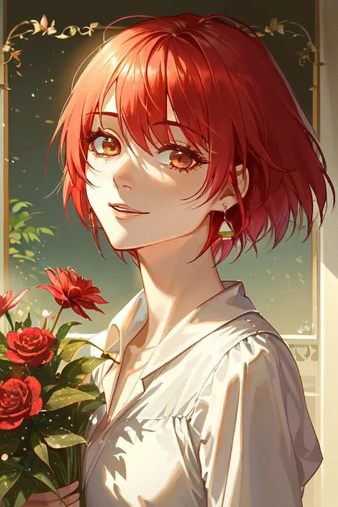 1girl, upper body, red hair, short hair,
