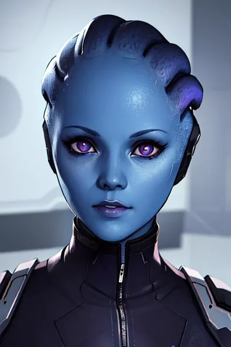 absurdres, 1girl, asari, blue_skin, close up, sci-fi complex clothes, cyberpunk, looking into the camera, (anime)