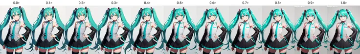(masterpiece, best quality:1.2), cowboy shot, solo, 1girl, smile, looking at viewer, hatsune miku, smile, looking at viewer, hand on hip, twintails, sleeveless shirt, necktie, detached sleeves, skirt, thighhighs <lyco:style_aestheticc-meme-20:0.0>