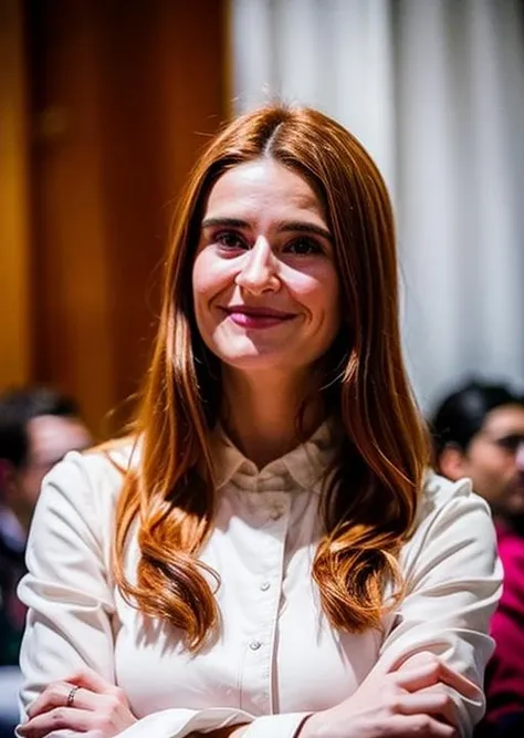 A photo of a young woman sitting in a cafe, wearing a white shirt and a bow, surrounded by a cozy atmosphere, looking at the viewer, slender,   <lora:add_detail:1> <lora:e_rios_lora_V1:1>