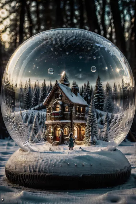 mini house, landscape, old fashion, nature, night light, nature background,snowing,
( in bubble:1.2), looking at viewer,
a bubble, in the bubble, high detailed, masterpiece, best quality, <lora:Bubble_Sora:0.7>, (masterpiece,best quality:1.5)