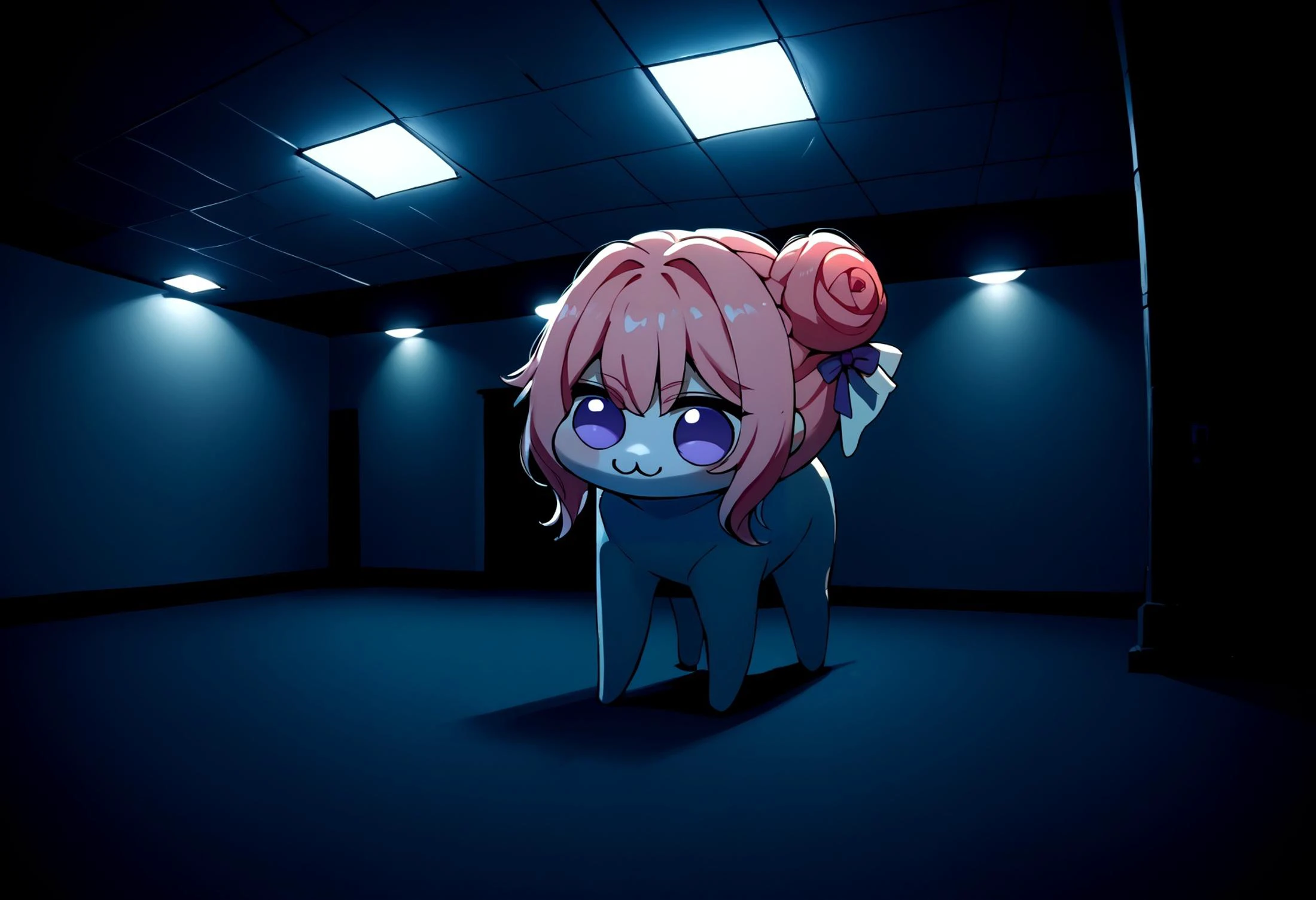 score_9,score_8_up,score_7_up,night, dark environment,
BREAK
backrooms, realistic, no humans, indoors, ceiling light, flickering,
BREAK
doro, creature, :3, chibi, pink hair, purple eyes, hair bun, hair bow, no humans, white skin, four legs, solid circle eyes, no pupils, peeking out, hole, doorway,
<lora:background_liminalspaces_ponyXL:1> <lora:Doro_X_PDXL_V1:0.8>