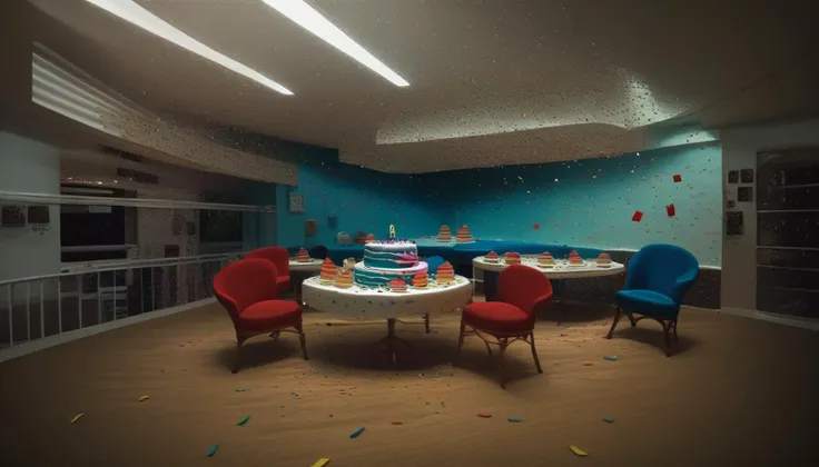 score_9, score_8_up, score_7_up, liminalspace, realistic, indoors, surreal, still life, party room, confetti, birthday, chair, table, cake <lora:background_liminalspaces_ponyXL:1>